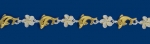 14K Yellow Gold Plated 6mm Plumeria with Clear CZ Dolphin links Anklet