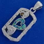 Opal 3 Heart Scroll Rectangle Pendan