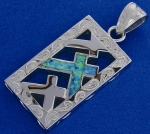 Opal 3 Cross Scroll Rectangle Pendan