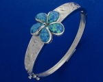 SOB Opal 25mm Plumeria Scrolling Engraving Bangle