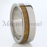 Hawaiian Jewelry 8mm Koa wood Inlaid Titianium Polished Ring
