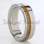 Hawaiian Jewelry 6mm Koa wood Inlaid Titianium Polished Ring