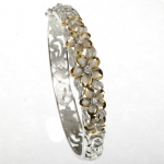 Hawaiian Jewelry 10-15mm 5 Plumeria Rhodium Bangle YG
