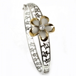 Hawaiian Jewelry 22mm Plumeria Rhodium Bangle YG