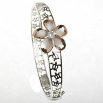 Hawaiian Jewelry 22mm Plumeria Rhodium Bangle PG