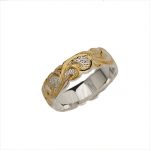 6mm 14K Yellow Gold Plated Two Tone Queen Scroll Cut Out Edge Ring