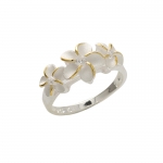 Two Tone Three Plumeria Clear CZ 8-10-8mm Ring