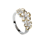 8-10-8mm Plumeria Clear CZ Rhodium Yellow Gold Plated Two Tone Ring