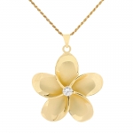 45mm Plumeria with Clear CZ YG Plated Pendants
