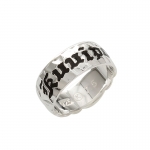 Sterling Silver Custom-made Ring Plumeria King Scroll Black Enamel Letter Cut Out Edge Ring (Heavy 1.75)