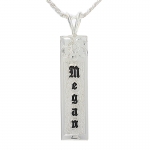 Sterling Silver Custom-made Plumeria Black Enamel Raise Letter Vertical Pendant (Heavy 1.75)
