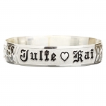 Sterling Silver Custom-made King Scroll Black Enamel Raise Letter Heart Shape Smooth Edge Bangle (Heavy 1.75)