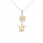 8mm CZ Plumeria +Honu Pendant Two Tone