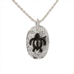 Scrolling Oval w/Black Enamel Honu CZ Pendant