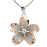 30mm Plumeria /cz Rhodium Pendant Two Tone Pink Gold