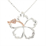 Two Tone Pink Gold Plated 30mm Outline Hibiscus CZ Pendant