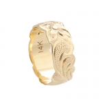 Hawaiian Jewelry 14K Yellow Gold 8mm Queen Scrolling Ring