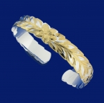Hawaiian Jewelry Maile Cut Out Two Tone Cuff Bangle 10mm
