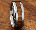 Tungsten Red Wood Inlaid Mens Wedding Band 8mm