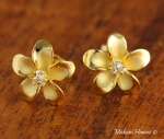 Hawaiian Silver Jewelry 12mm Plumeria with 3 CZ Inlaid Earring YG