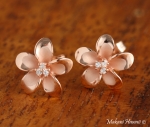 Hawaiian Silver Jewelry 12mm Plumeria with 3 CZ Inlaid Earring PG