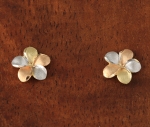 Yellow Gold Plumeria Post Earring Tri-color Sandblast Finished 9mm
