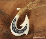 Cow Bone with Black Carving Fish Hook Necklace