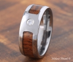 8mm Tungsten Koa Wood Inlaid with CZ Wedding Ring